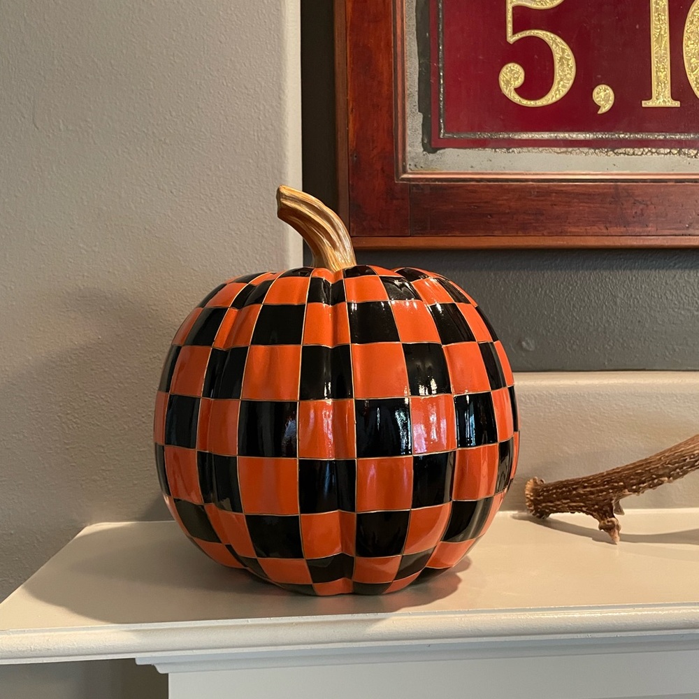 Checkered Orange and Black Pumpkin Decor - Picture 3 of 12